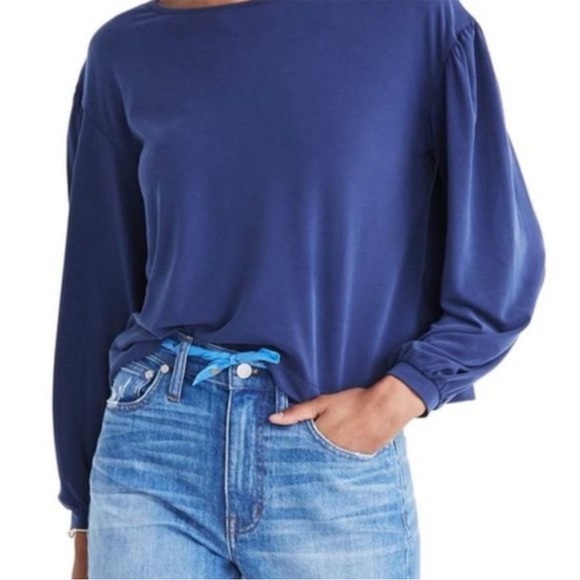 Madewell blue sand washed gathered sleeve Drapey top S - Picture 1 of 7